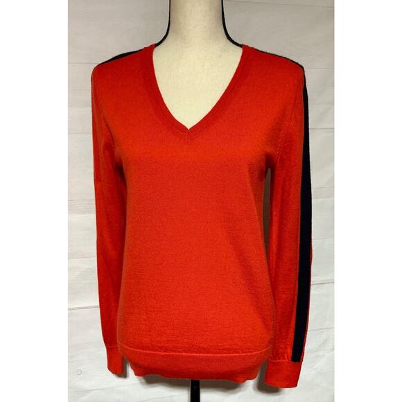 Banana Republic Sweaters - BANANA REPUBLIC sz S classic merino wool orange sweater navy striped sleeves